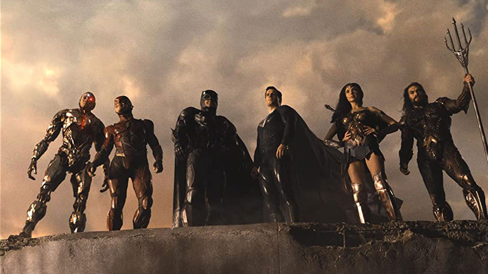 Cyborg (Ray Fisher), Flash (Ezra Miller), Batman (Ben Affleck), Superman (Henry Cavill), Wonder Woman (Gal Gadot) und Aquaman (Jason Momoa)